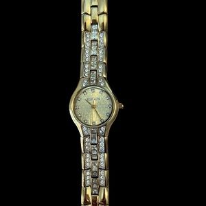 Watch, gold tone, cubic accents